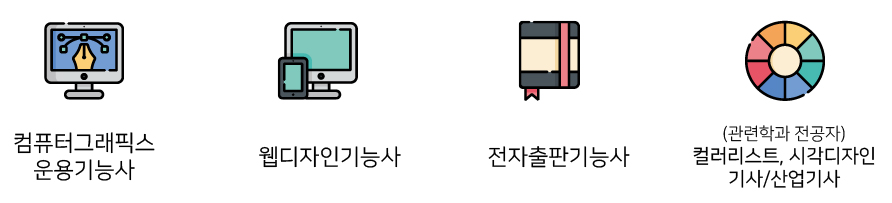 컴퓨터그래픽스 운용기능사, 웹디자인기능사, 전자출판기능사, (관련학과 전공자) 컬러리스트, 시각디자인 기사/산업기사